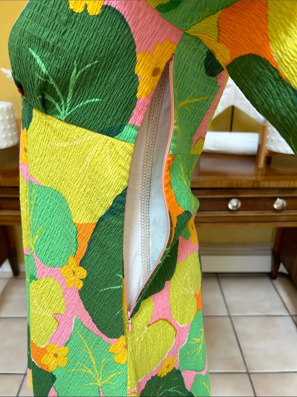 Kate Spade New York Cucumber Floral Pink Green V Neck Flutter Sleeve Mini Dress
